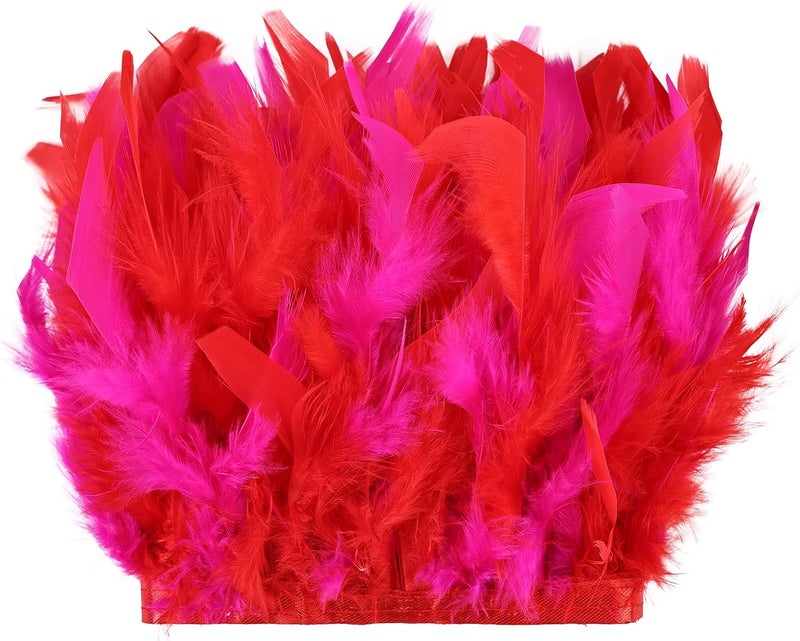 MAOFENG 2 Yards Natural Turkey Feathers Trim Sewing Fringe Fashion Dress Sewing 4-6inch for DIY Handicrafts Costumes Decoration,Red+Fuchsia - Image 1